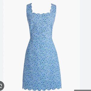 J. Crew Blue and White Floral Basketweave Scallop Hem Dress 22